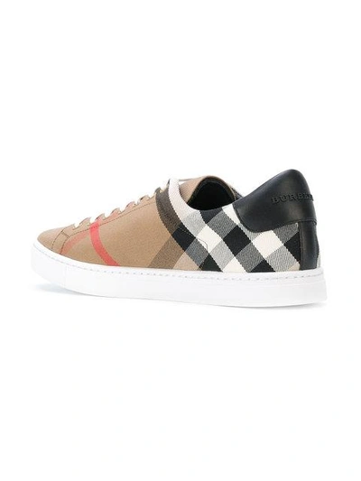 Shop Burberry House Check And Leather Sneakers In Brown