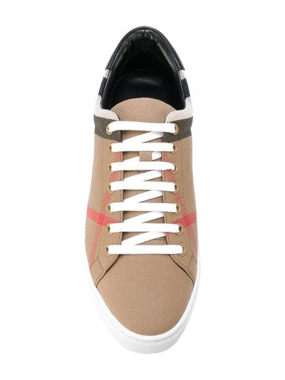 Shop Burberry House Check And Leather Sneakers In Brown