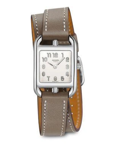 Shop Hermès Watches Women's Cape Cod 31mm Stainless Steel & Leather Double-wrap Strap Watch In Grey