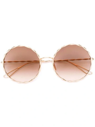 Shop Elie Saab Round Framed Sunglasses In Metallic