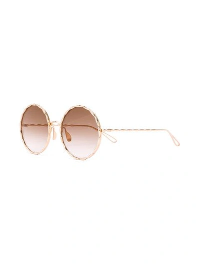 Shop Elie Saab Round Framed Sunglasses In Metallic