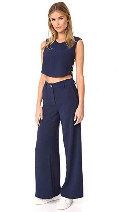 Shop Laveer Wide Leg Slit Pants In Midnight