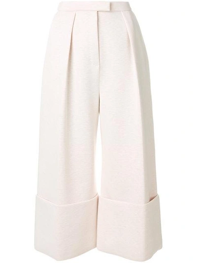 Delpozo High-rise Wide-leg Turn-up Cotton Cullottes In Neutral