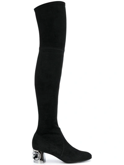 Shop Casadei Chain Heel Thigh High Boots - Black