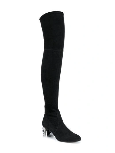 Shop Casadei Chain Heel Thigh High Boots - Black
