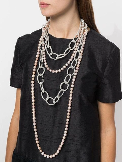 Shop Night Market Pearl And Bead Layered Necklace In Pink