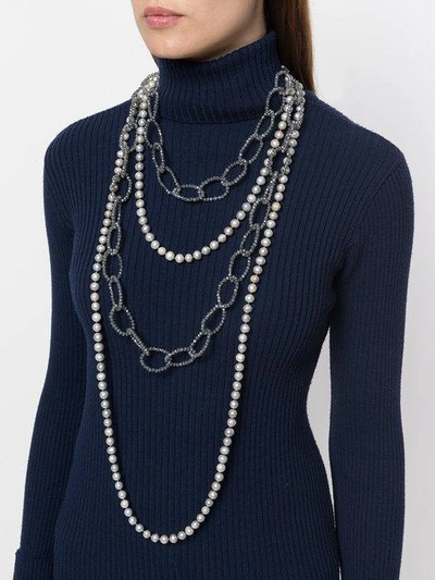 Shop Night Market Faux Pearl And Bead Layered Necklace In Grey