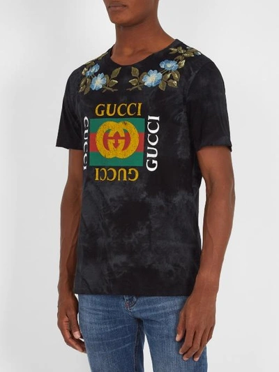 Gucci Logo-print Tie-dye Cotton T-shirt In Colour: Black And Grey ...