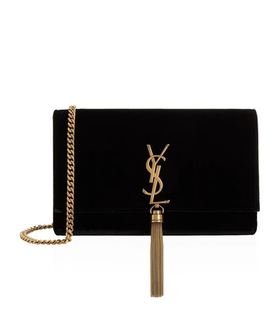 Shop Saint Laurent Medium Kate Monogramme Tassel Velvet Bag In Black