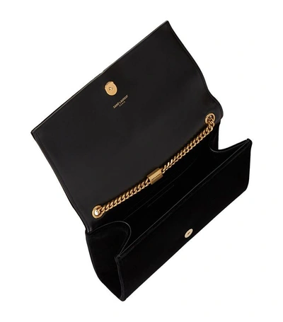 Shop Saint Laurent Medium Kate Monogramme Tassel Velvet Bag In Black
