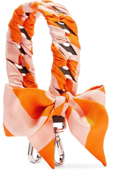 Fendi Striped Silk-twill And Leather Bag Strap In Orange And Nude-pink