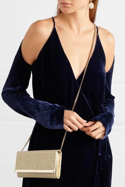 Shop Jimmy Choo Milla Textured-lamé Clutch In Gold
