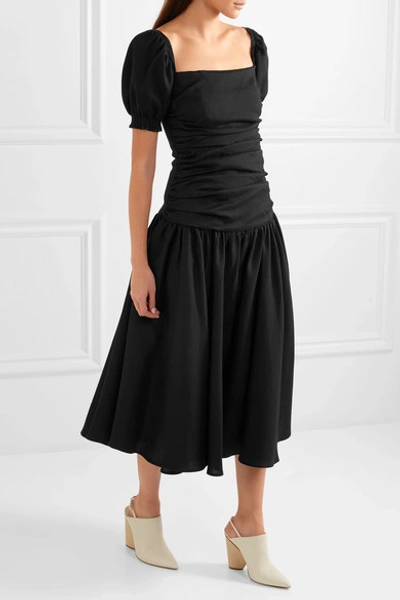 Shop Maggie Marilyn Rule Breaker Off-the-shoulder Ruched Crepe Midi Dress In Black
