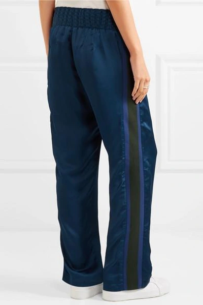 Shop Maggie Marilyn Change The Rules Striped Jersey-trimmed Satin Track Pants In Storm Blue