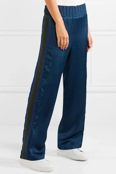Shop Maggie Marilyn Change The Rules Striped Jersey-trimmed Satin Track Pants In Storm Blue