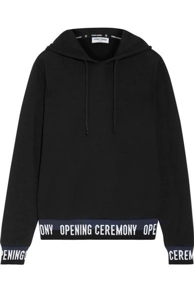 Shop Opening Ceremony Ribbed Knit-trimmed Cotton-jersey Hooded Top In Usd