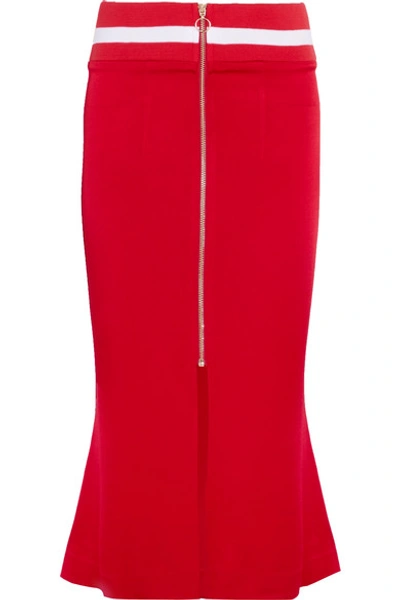 Shop Maggie Marilyn Focus On The Good Striped Jersey-trimmed Satin Midi Skirt In Red