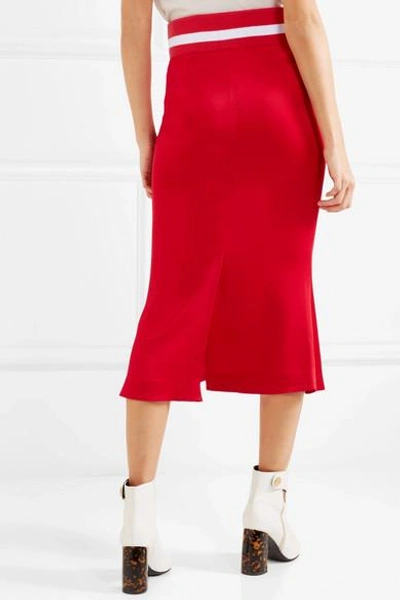 Shop Maggie Marilyn Focus On The Good Striped Jersey-trimmed Satin Midi Skirt In Red