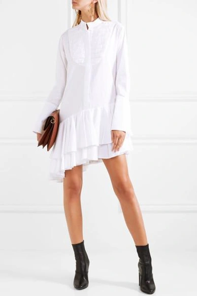 Shop Maggie Marilyn Super Human Pleated Asymmetric Cotton-poplin Shirt Dress In White