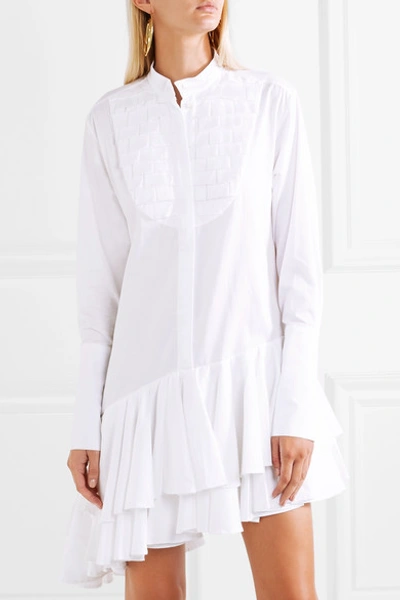 Shop Maggie Marilyn Super Human Pleated Asymmetric Cotton-poplin Shirt Dress In White