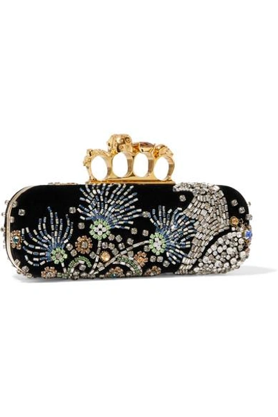 Shop Alexander Mcqueen Knuckle Embellished Velvet Clutch