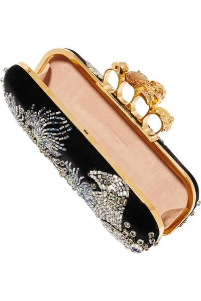 Shop Alexander Mcqueen Knuckle Embellished Velvet Clutch