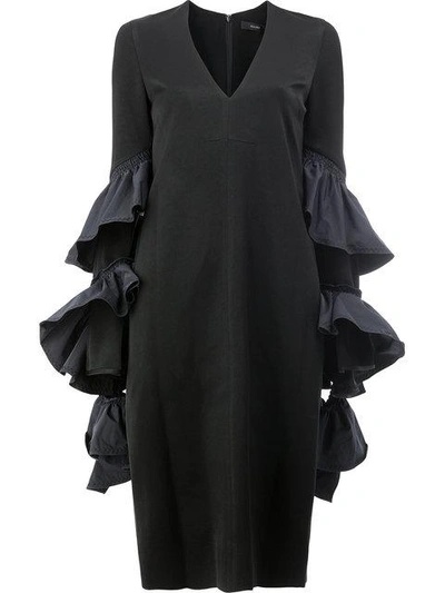 Ellery Woman Molotov Ruffled Satin-crepe Midi Dress Black In Black
