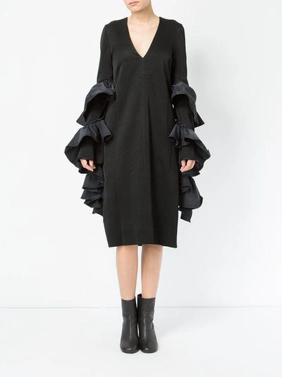 Ellery Woman Molotov Ruffled Satin-crepe Midi Dress Black In Black