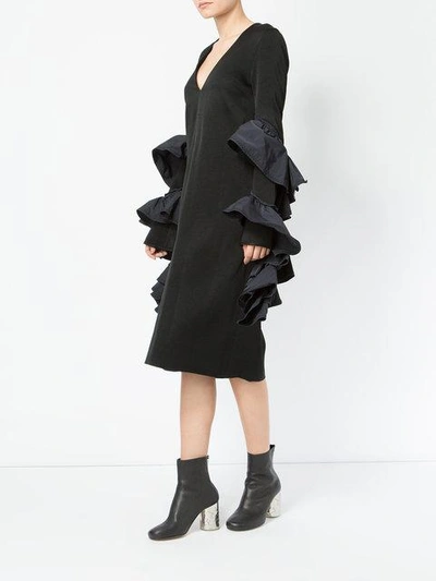 Ellery Woman Molotov Ruffled Satin-crepe Midi Dress Black In Black