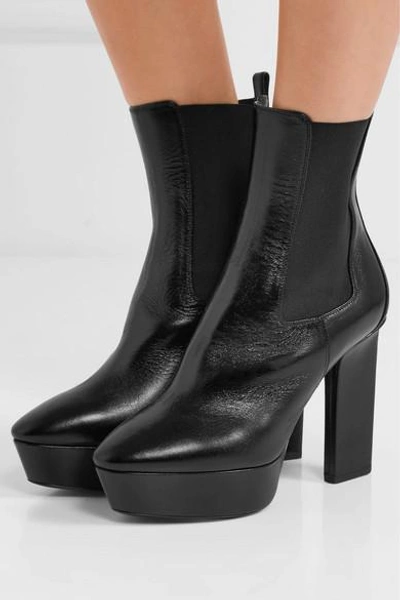 Shop Saint Laurent Vika Leather Platform Ankle Boots In Black