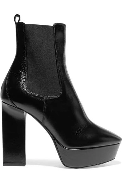 Shop Saint Laurent Vika Leather Platform Ankle Boots In Black