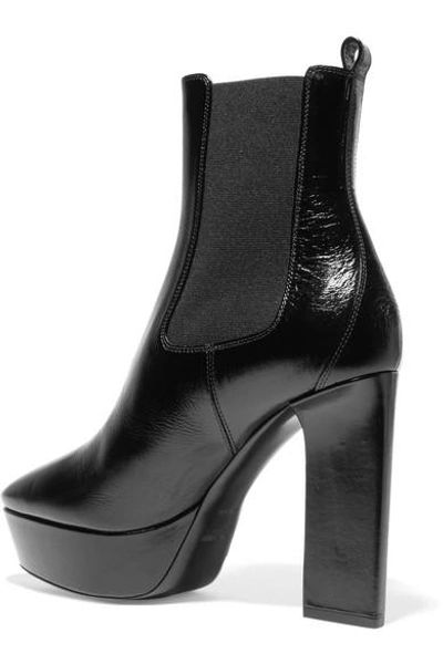 Shop Saint Laurent Vika Leather Platform Ankle Boots In Black