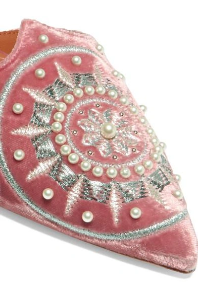 Shop Aquazzura Stellar Embroidered Embellished Velvet Slippers