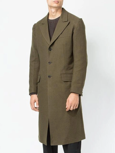 Shop Yohji Yamamoto Single Breasted Coat In Green