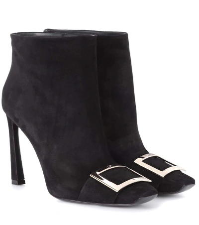 Roger Vivier Trompette Extra Low Suede Booties In Black