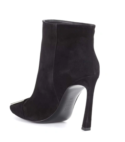 Shop Roger Vivier Embellished Suede Ankle Boots In Black