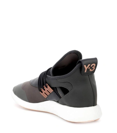 Shop Y-3 Elle Run Leather And Fabric Sneakers In Llack Olive-y3