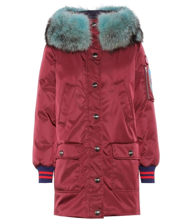 Shop Miu Miu Fur-trimmed Down Parka In Red