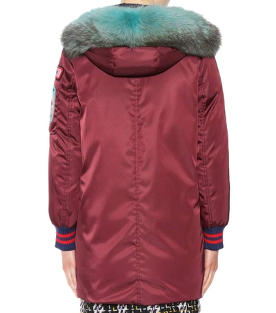 Shop Miu Miu Fur-trimmed Down Parka In Red