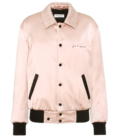 Shop Saint Laurent Crystal-embellished Bomber Jacket In Pink