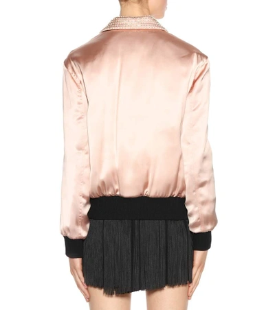 Shop Saint Laurent Crystal-embellished Bomber Jacket In Pink