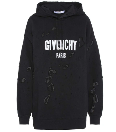 Shop Givenchy Distressed Oversized Hoodie In Llack