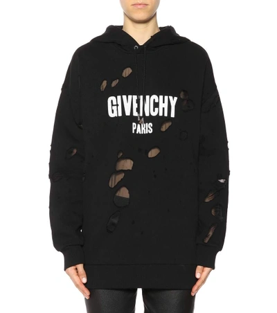 Shop Givenchy Distressed Oversized Hoodie In Llack