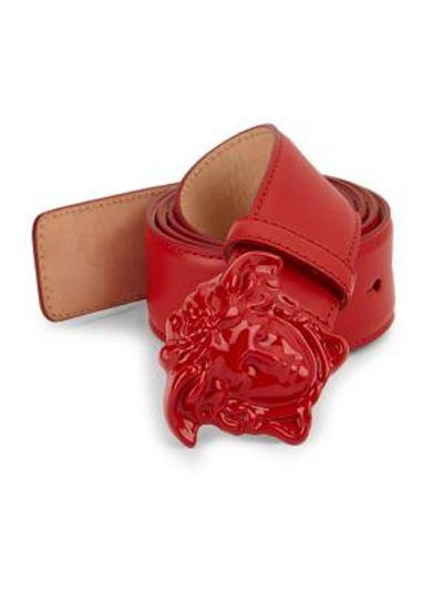 Shop Versace Medusa Leather Belt In Cardinal Red