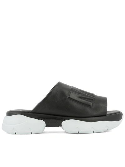 Shop Msgm Black Leather Sandals