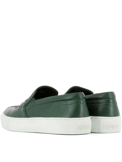 Shop Kenzo Green Leather Slip On