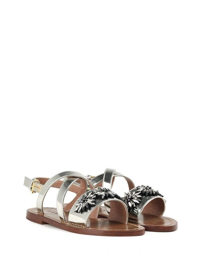 Shop Marni Embellished Metallic-leather Flat Sandals In Argento