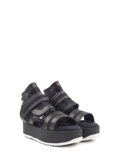 Shop Marni Canvas And Leather Platform Sandals In Nero