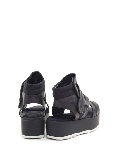 Shop Marni Canvas And Leather Platform Sandals In Nero