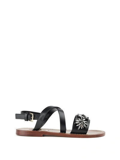 Shop Marni Embellished Leather Flat Sandals In Nero